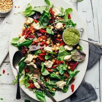 Platter of our Pesto Salad with Sun-Dried Tomatoes and Almond Ricotta