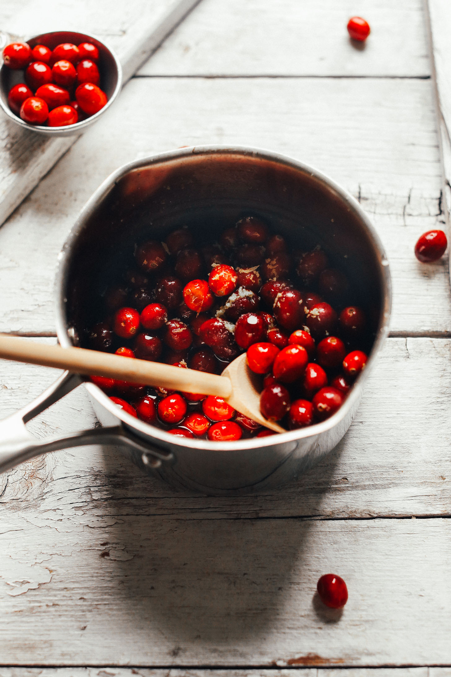 Saucepan with fresh cranberries for making our flavorful Cranberry Vinaigrette