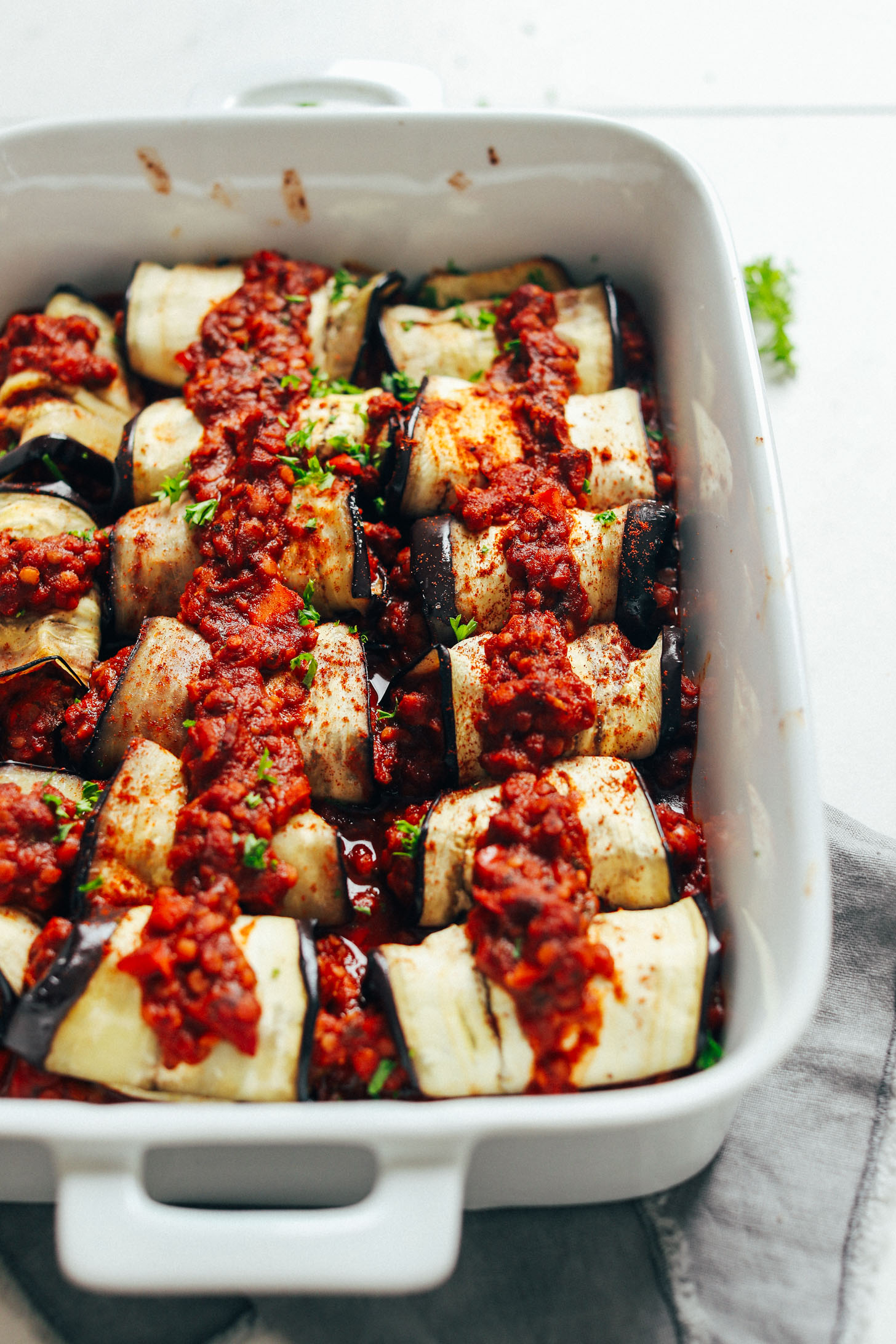 Alternative method showing rolled eggplant slices for our Moroccan Lentil-Stuffed Eggplant recipe