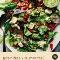 Platter of Vegan Sundried Tomato Pesto Salad with Macadamia Ricotta