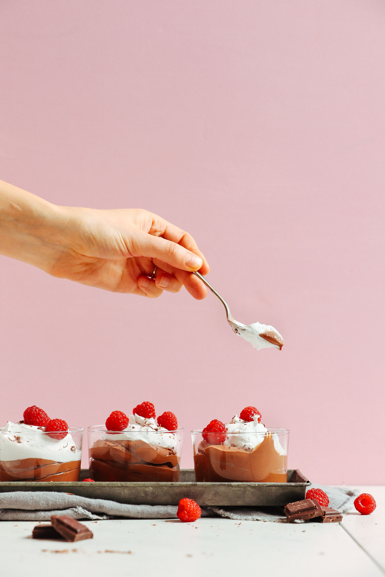 Scooping up a spoonful of delicious Naturally Sweetened Vegan Chocolate Mousse