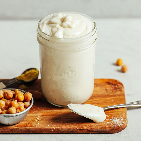 Jar of homemade Vegan Mayo made with aquafaba