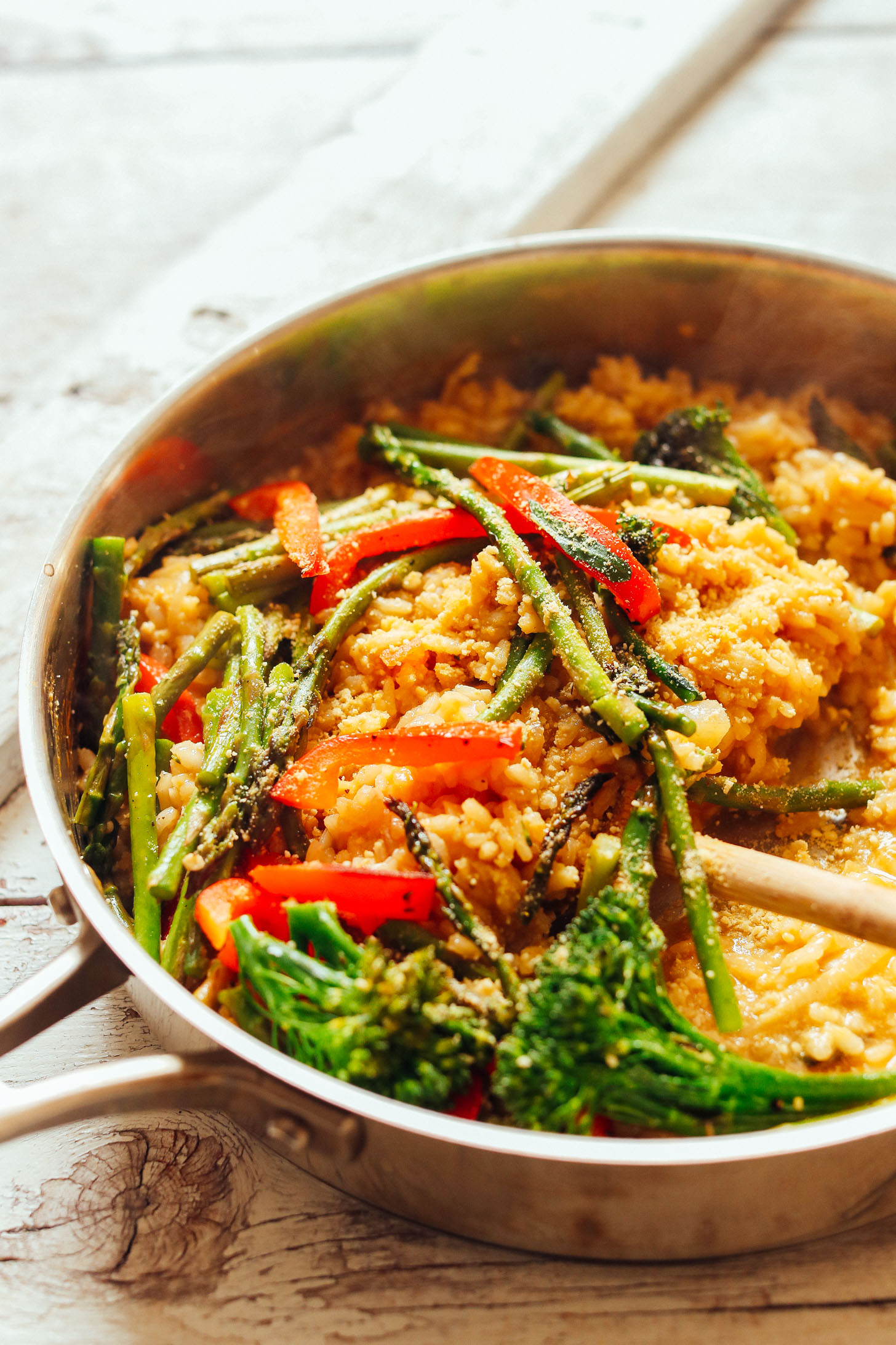 Saute pan filled with Creamy Vegetable Risotto