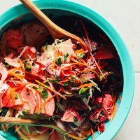 SUPER Cleansing Slaw with Rosemary Tahini Dressing! 30 minutes, healthy, SO tasty! #vegan #glutenfree #plantbased #salad #minimalistbaker