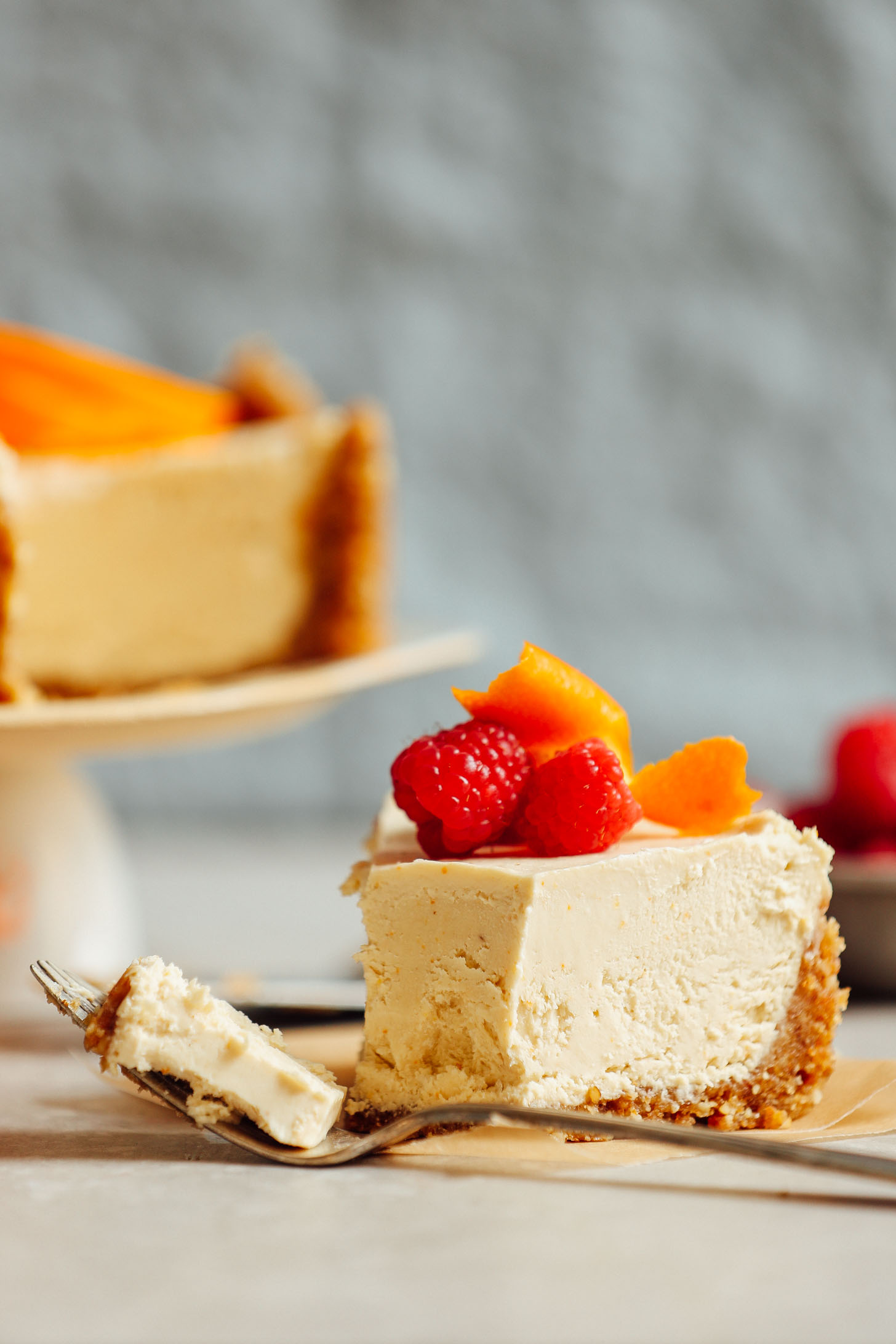 Taking a bite of vegan and gluten-free Coconut Yogurt Cheesecake