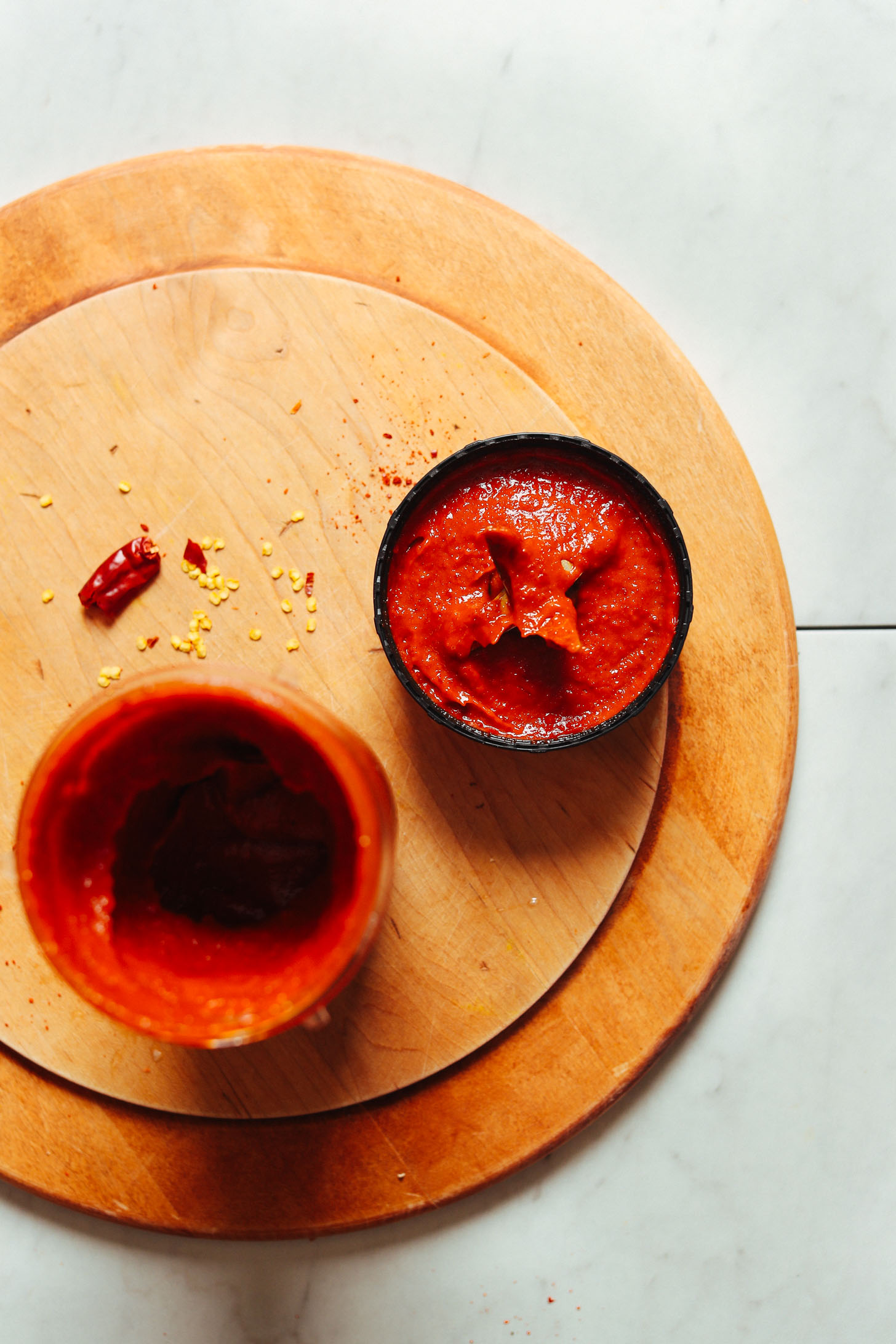 Open blender of freshly blended homemade Gochujang sauce