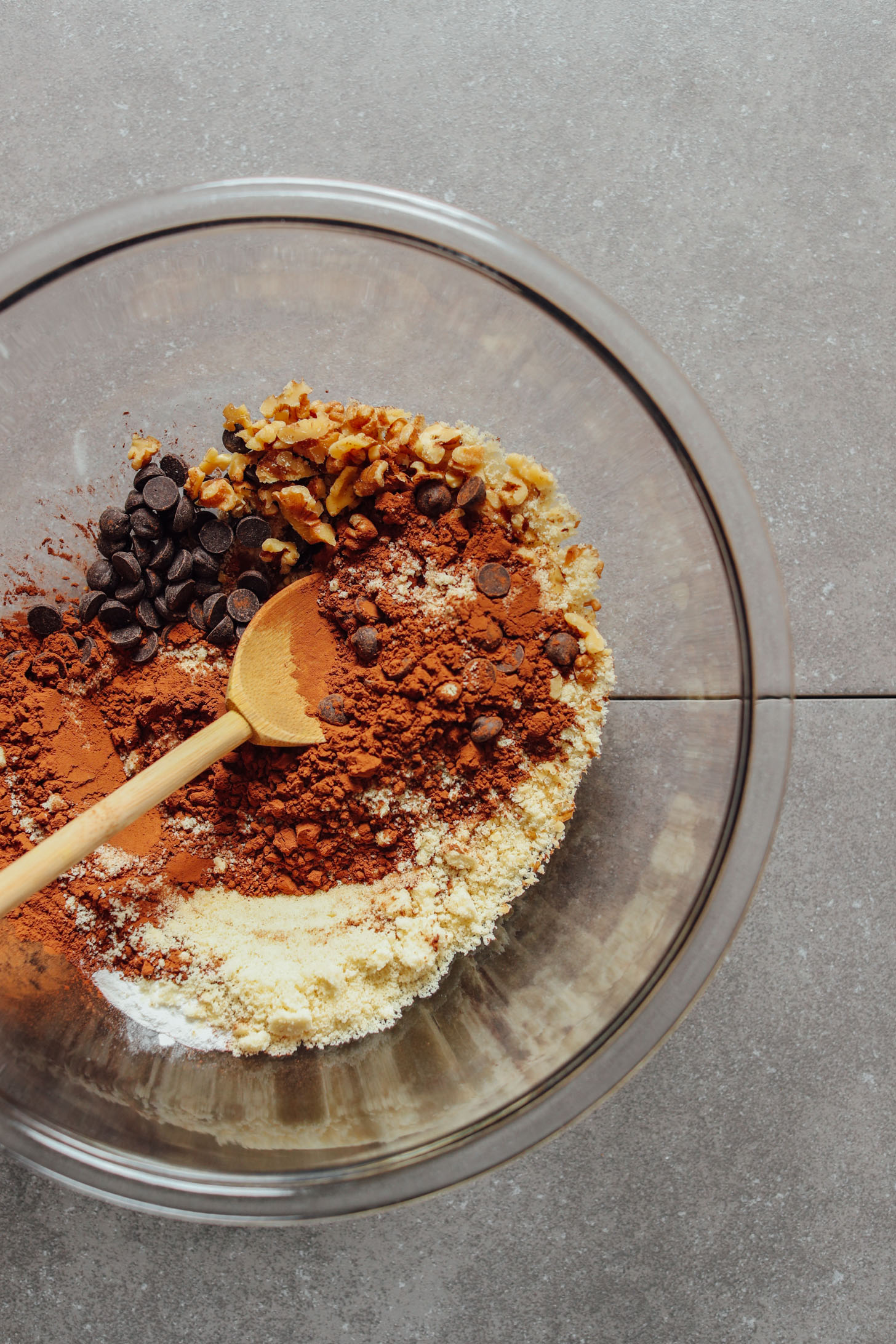 Mixing bowl with dry ingredients for making these decadent Vegan Brownie Cookies