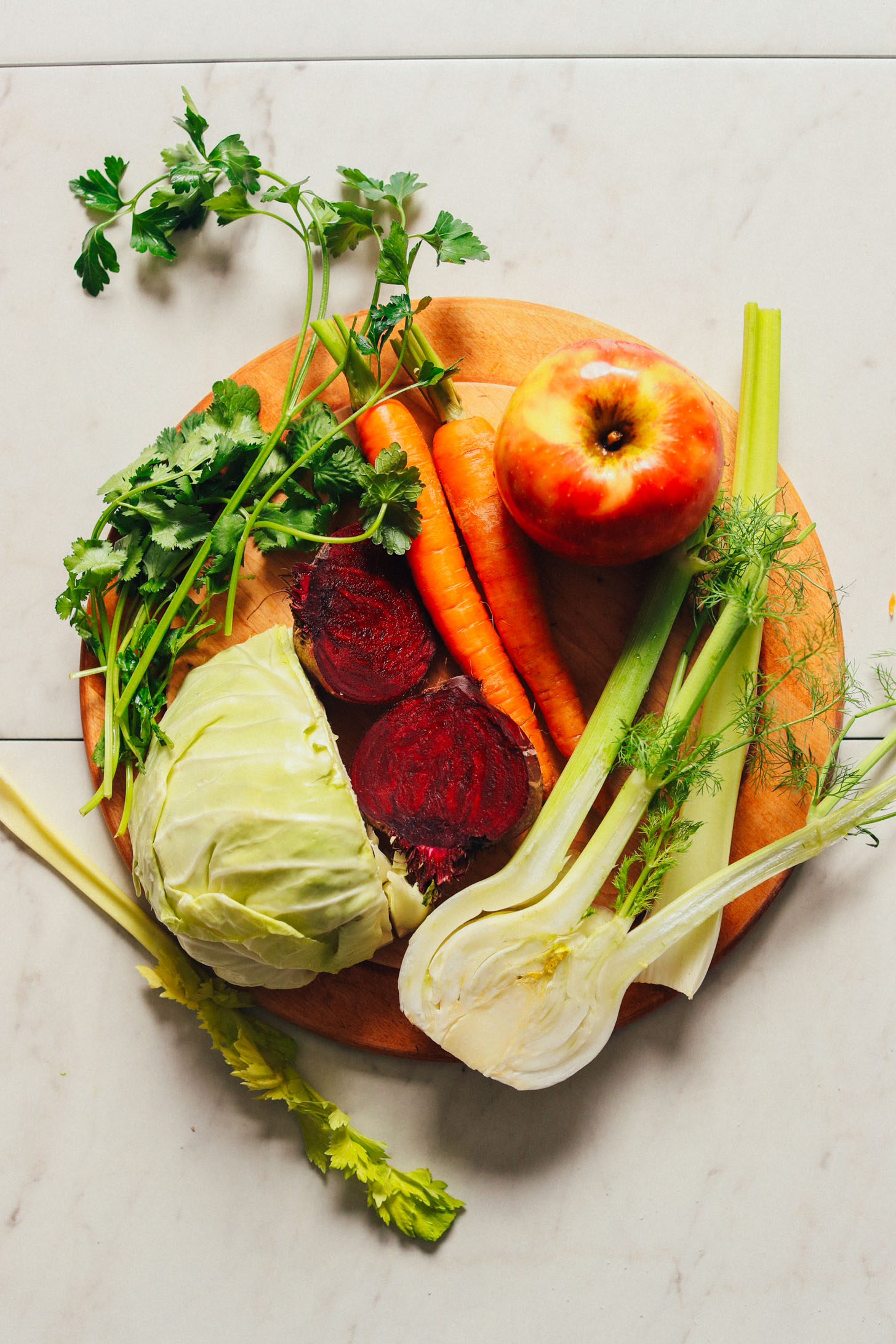 Platter of fresh vegetables for the oh-so delicious Super Cleansing Slaw with Rosemary Tahini Dressing