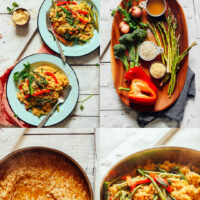 Photos of the process of making our creamy vegan vegetable risotto recipe