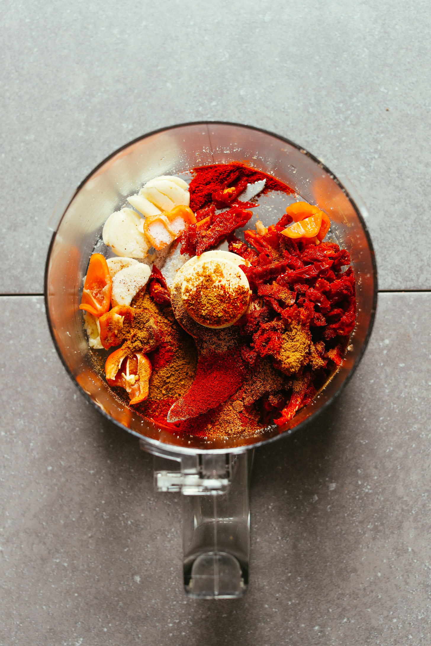 Food processor with Mexican spices and flavors for making Vegan Taco Meat