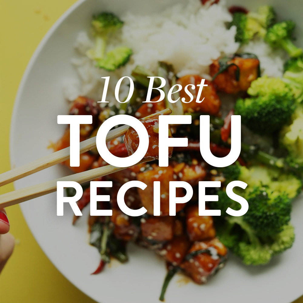 Chopsticks holding a piece of tofu for our 10 Best Tofu Recipes roundup