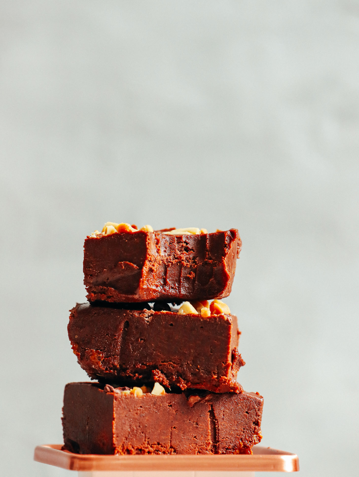 Close up shot of naturally-sweetened Vegan Chocolate Peanut Butter Fudge