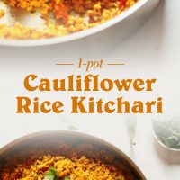 Pan filled with a batch of our 1-Pot Cauliflower Rice Kitchari
