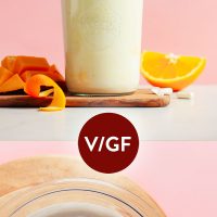 Jar and bowl of our Vegan Mango Coconut Yogurt