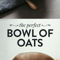 Pot of freshly cooked oats and bowls of our Perfect Bowl of Oats recipe