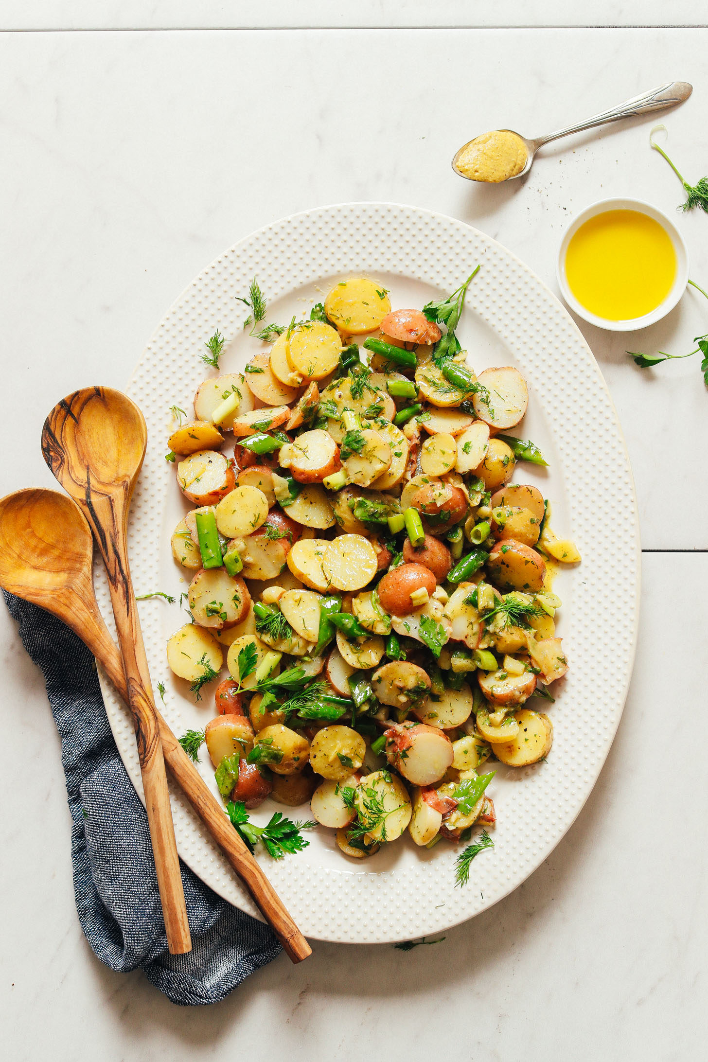 Platter filled with homemade vegan French-Style Potato Salad