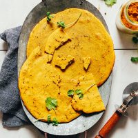 Metal tray filled with a batch of our delicious Curried Socca recipe