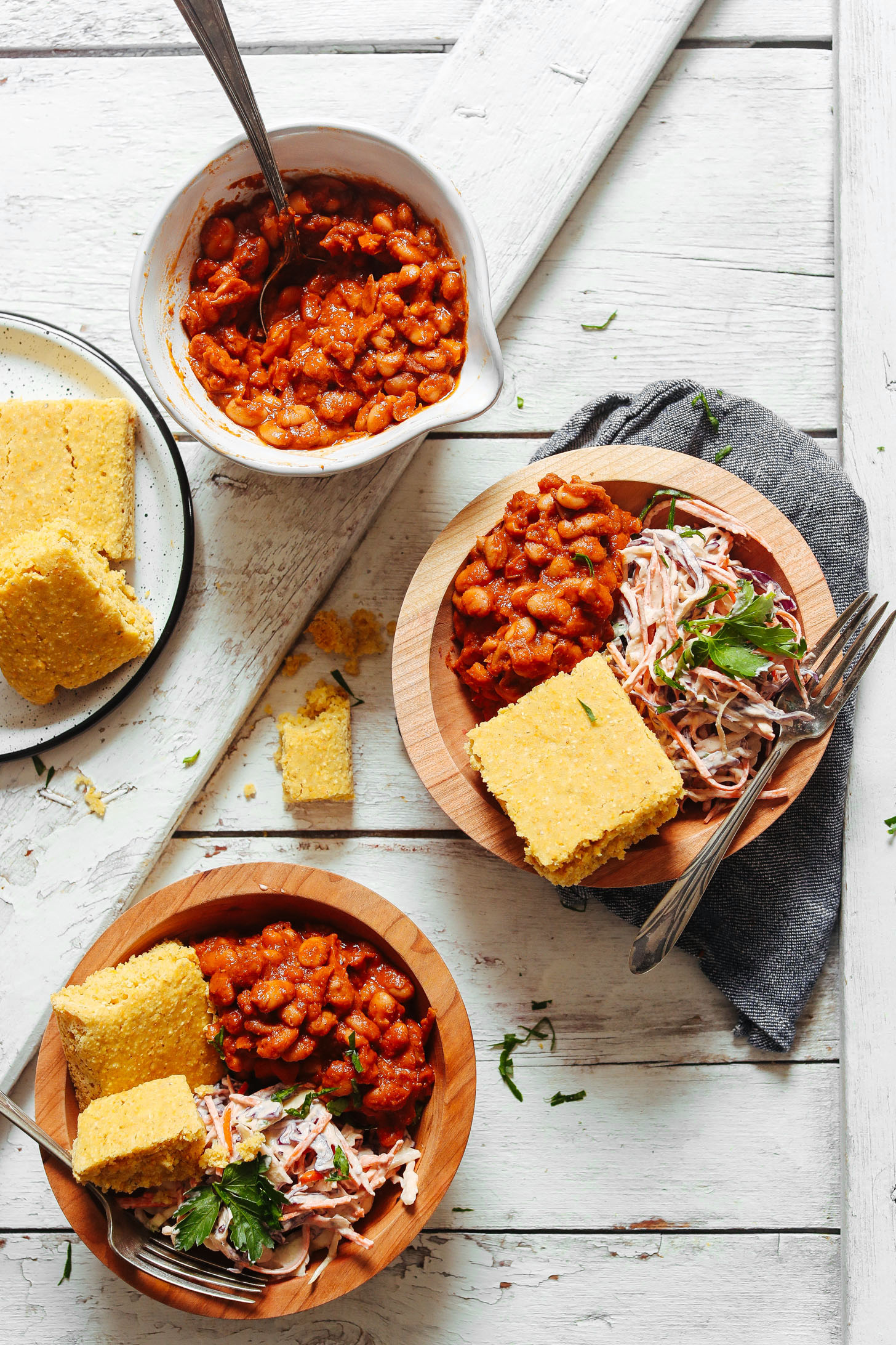 Serving dishes filled with our Vegan BBQ Bowls recipe