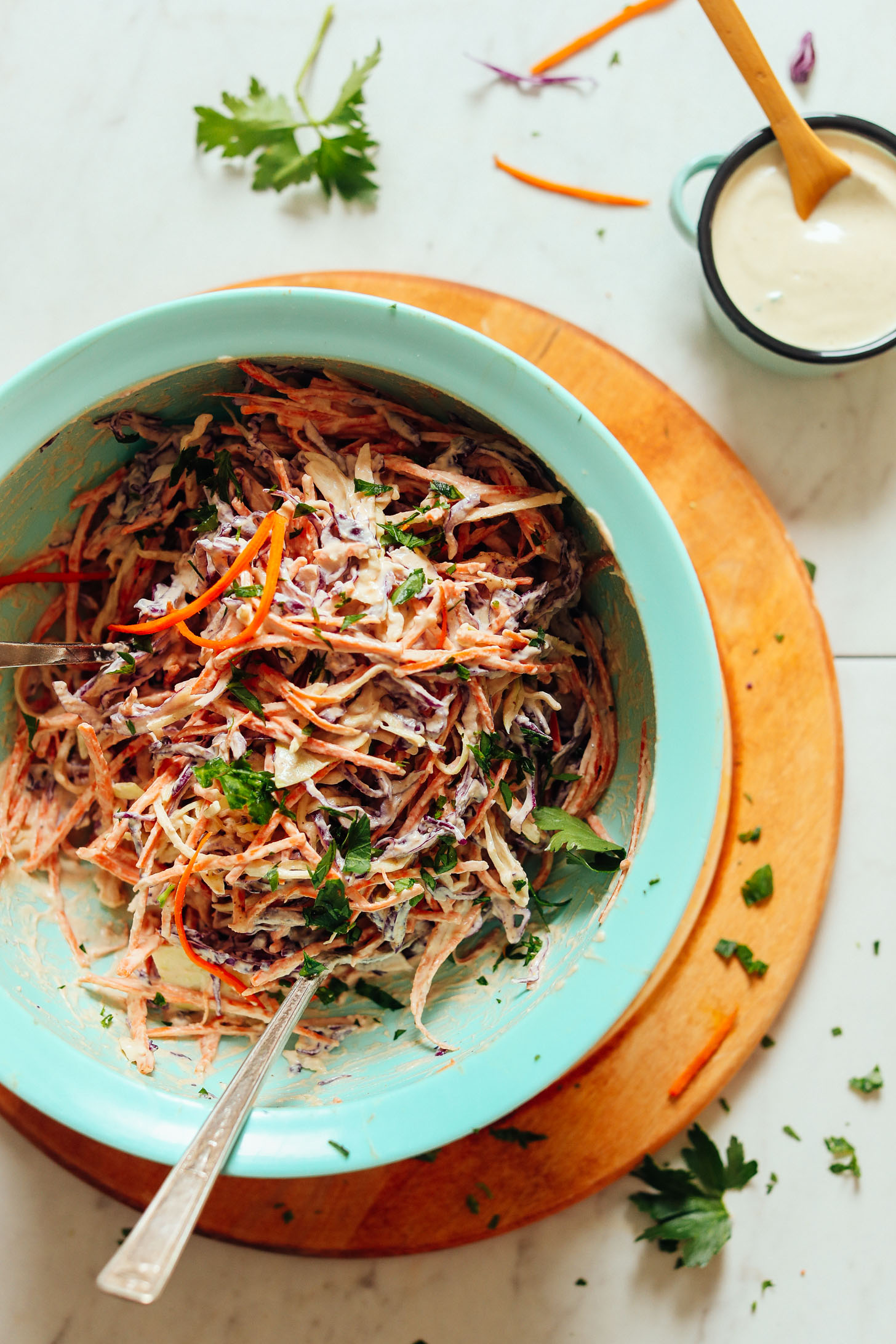 Big bowl of our delicious and creamy Vegan Cole Slaw