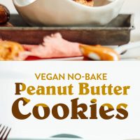 Cutting board and bowl of our 3-ingredient Vegan Peanut Butter Cookies dipped in chocolate