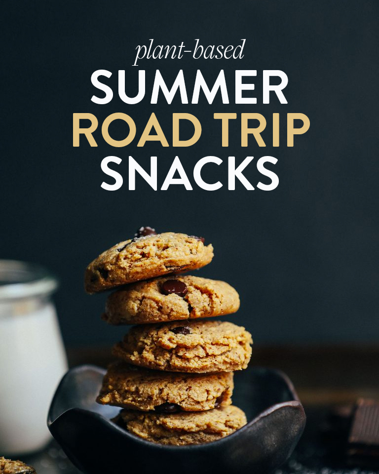 Stack of cookies in a bowl for our roundup of Plant-Based Summer Road Trip Snacks