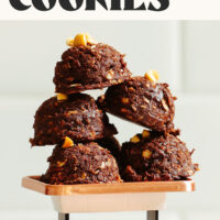 Stack of vegan gluten-free peanut butter no-bake cookies