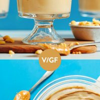 Bowl and fancy glasses filled with homemade Vegan Peanut Butter Pudding