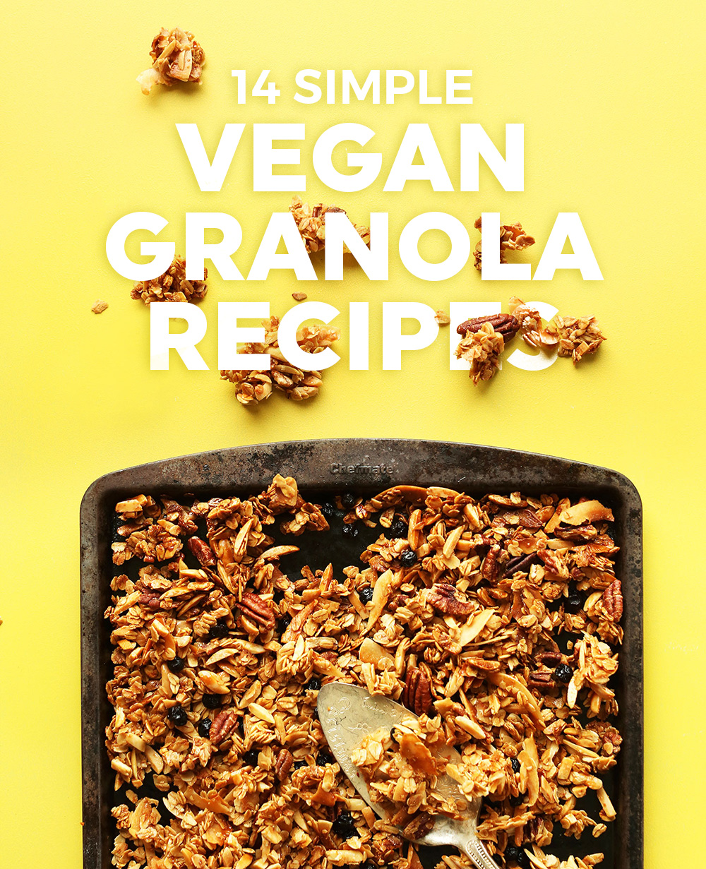 Baking sheet with a batch of freshly baked granola for our Simple Vegan Granola Recipes post