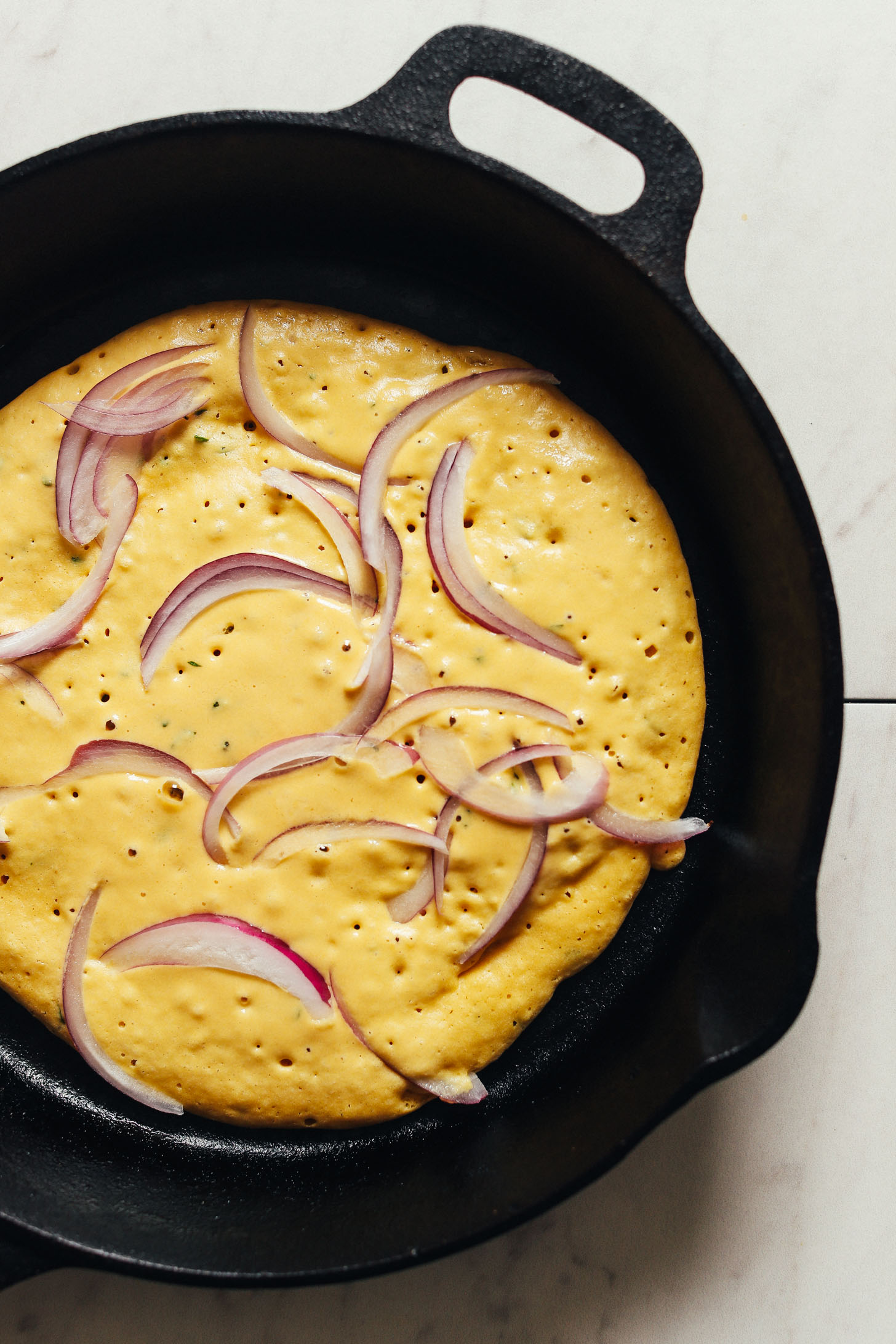 Vegan frittata in a cast iron skillet