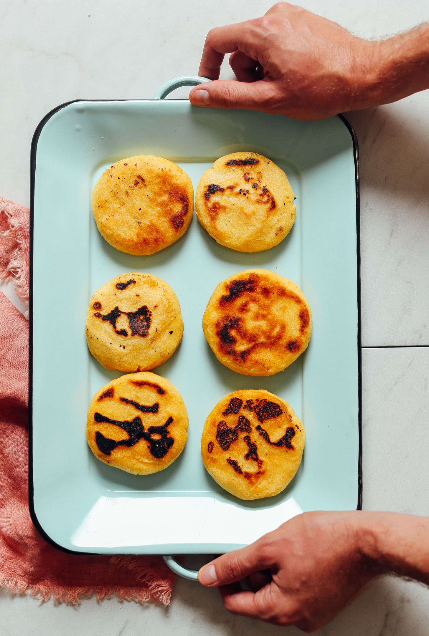 Tray of crispy homemade Arepas