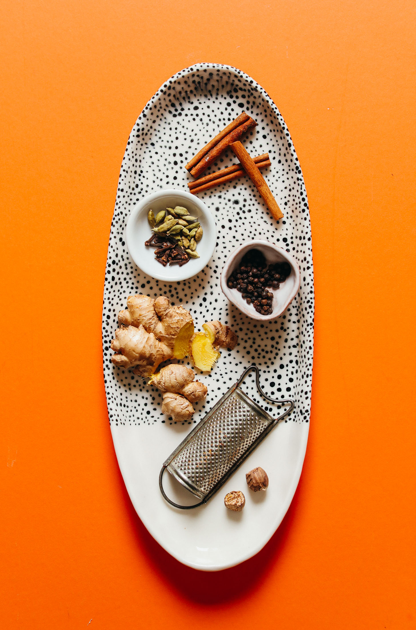 Platter of ingredients for making homemade caffeine free chai