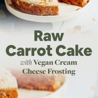 Slice removed from a cake platter of our Raw Vegan Carrot Cake