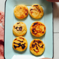 Tray with freshly made gluten-free vegan arepas