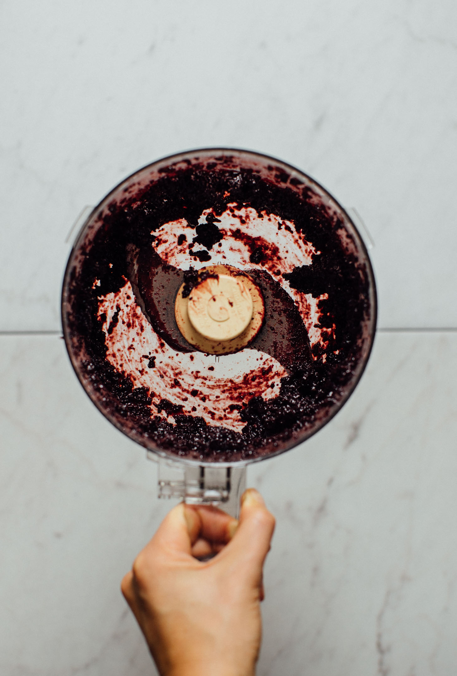 Food processor containing homemade jam made using dried fruit