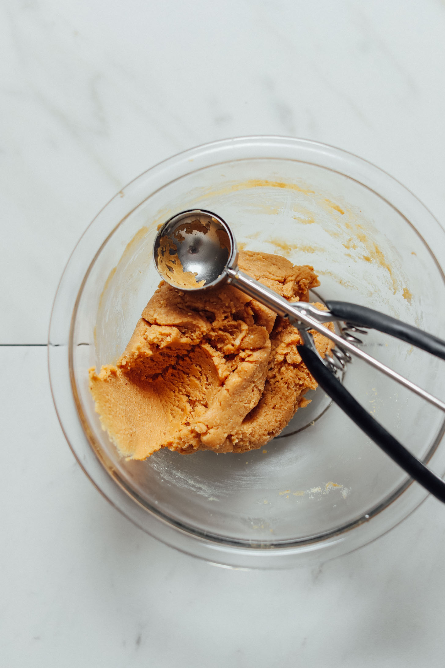 Bowl of No Bake Peanut Butter Thumbprint Cookie dough