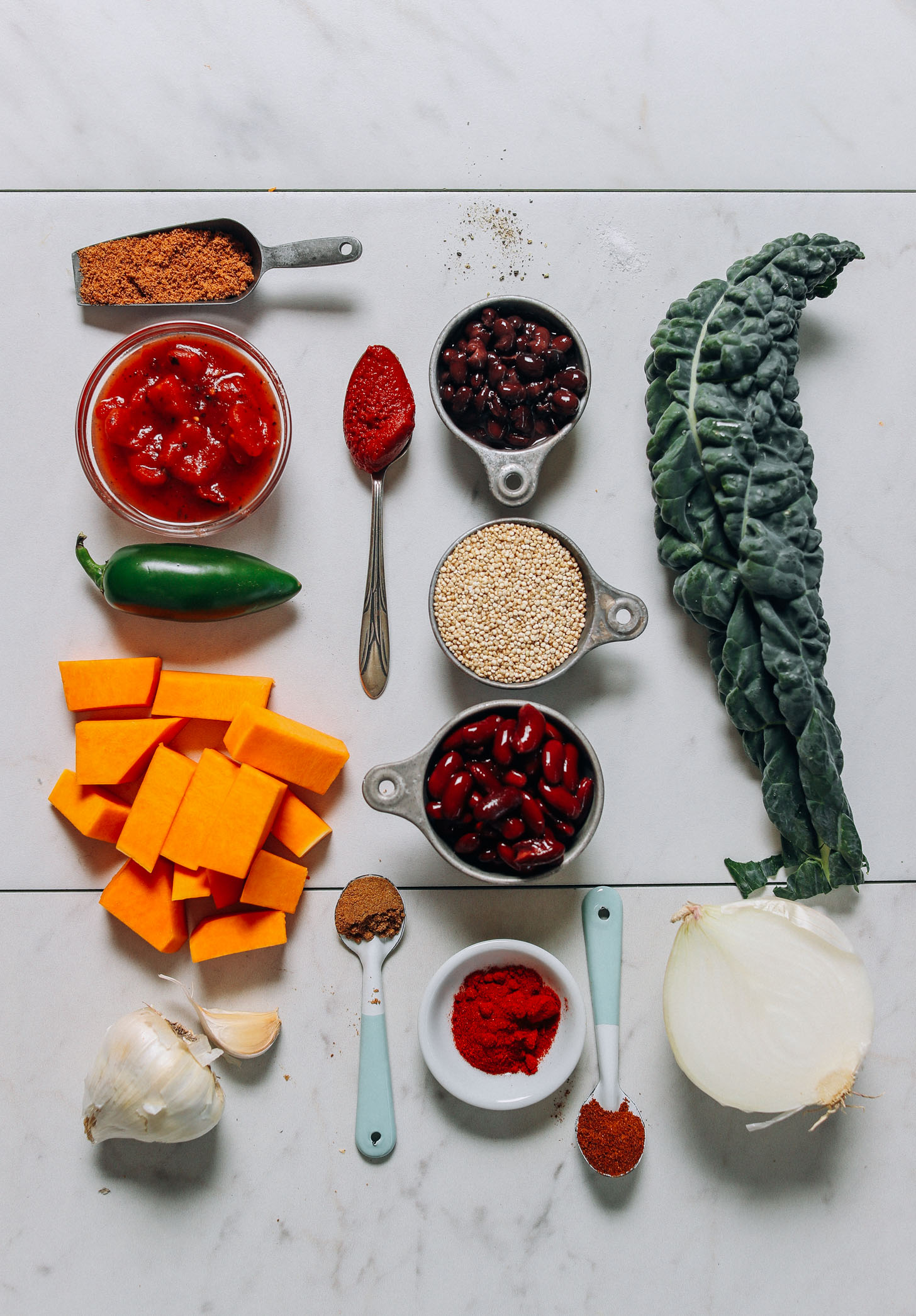 Ingredients for making our 1 pot gluten-free vegan Butternut Squash Quinoa Chili