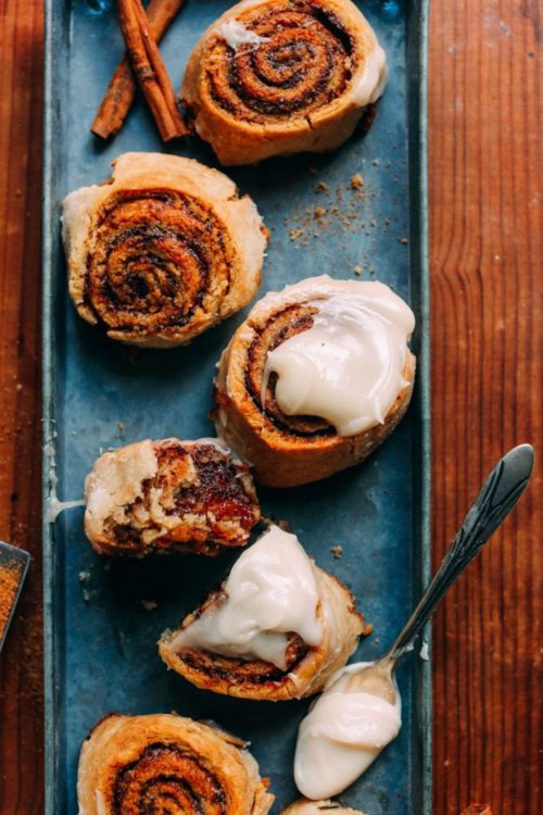 Tray of homemade cinnamon rolls