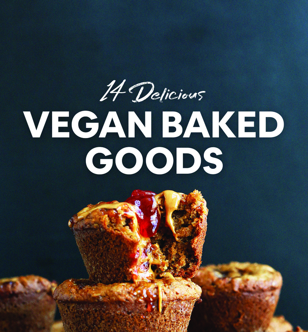 Stack of PB&J Muffins for our round-up of Vegan Baked Goods