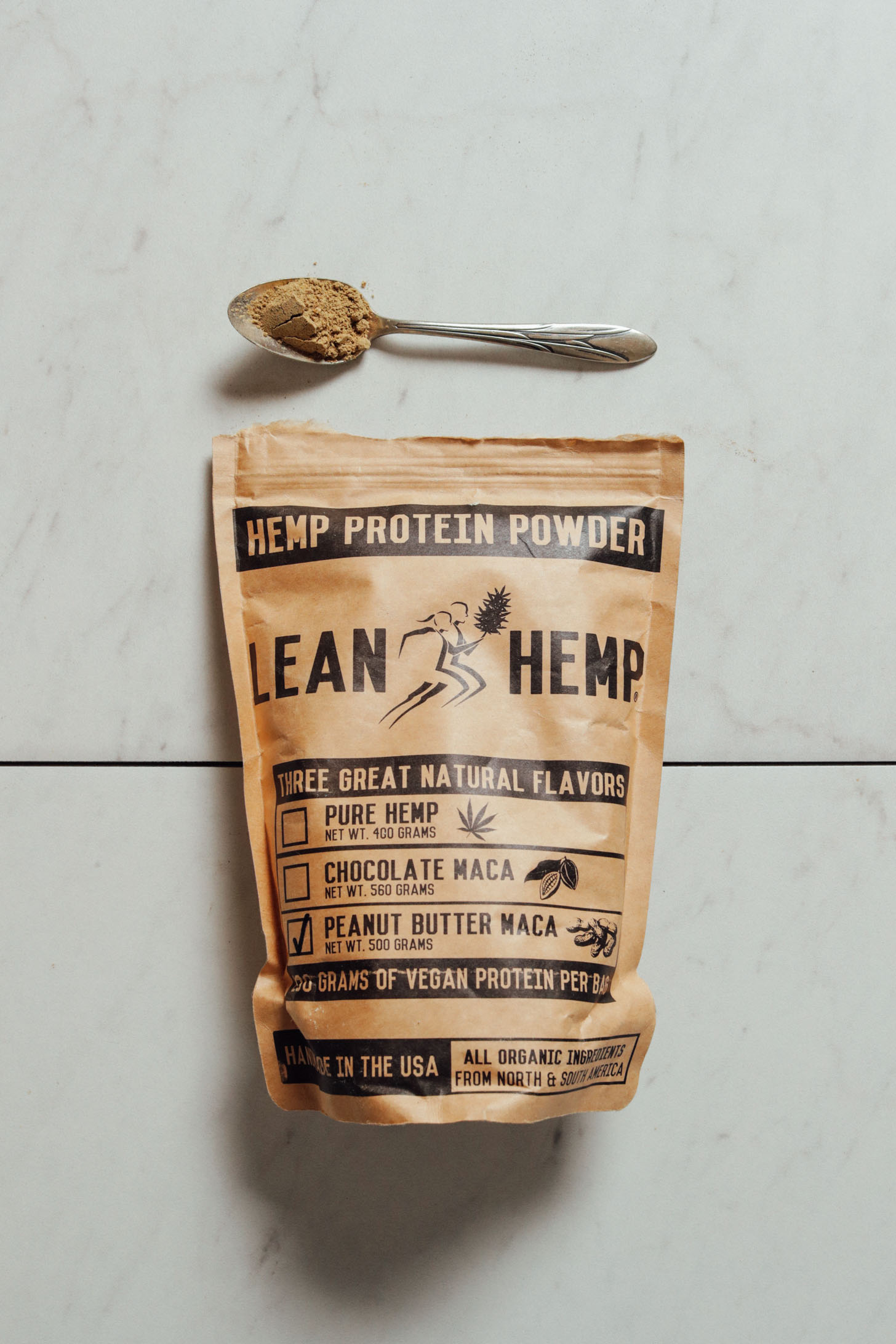 Pouch of Lean Hemp Peanut Butter Maca Protein Powder for our review