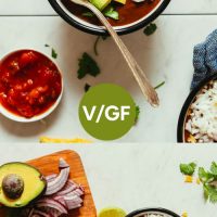 Bowls of our Easy 1-Pot Black Bean Soup recipe beside ingredients used to make it