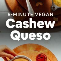 Bowl of Vegan Cashew Queso on a cutting board