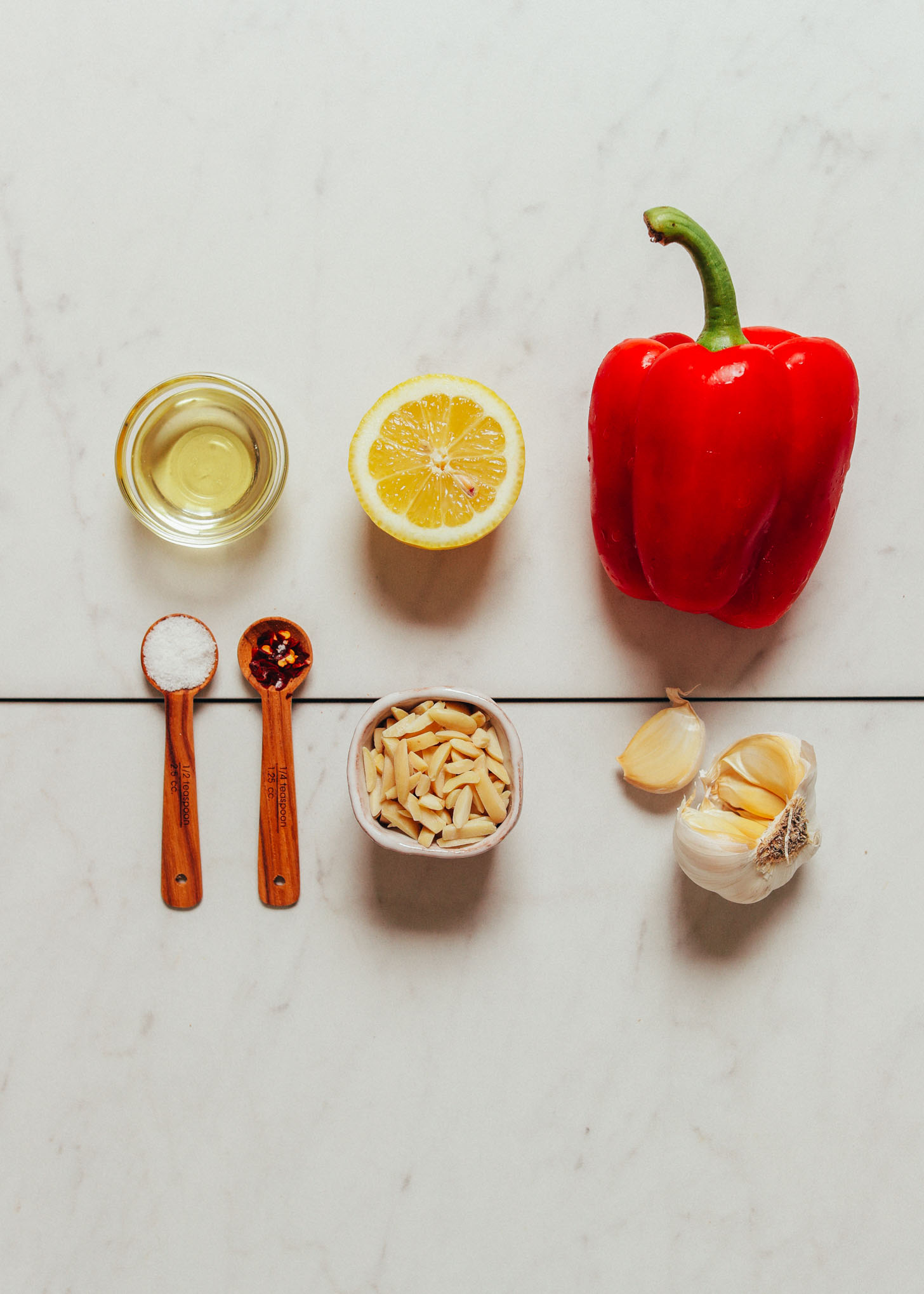 Display of ingredients for making Creamy Romesco Sauce