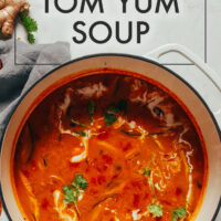 Pot of easy vegan tom yum soup