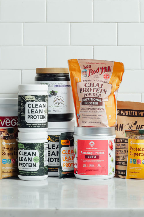 Collection of flavored protein powders for our extensive review