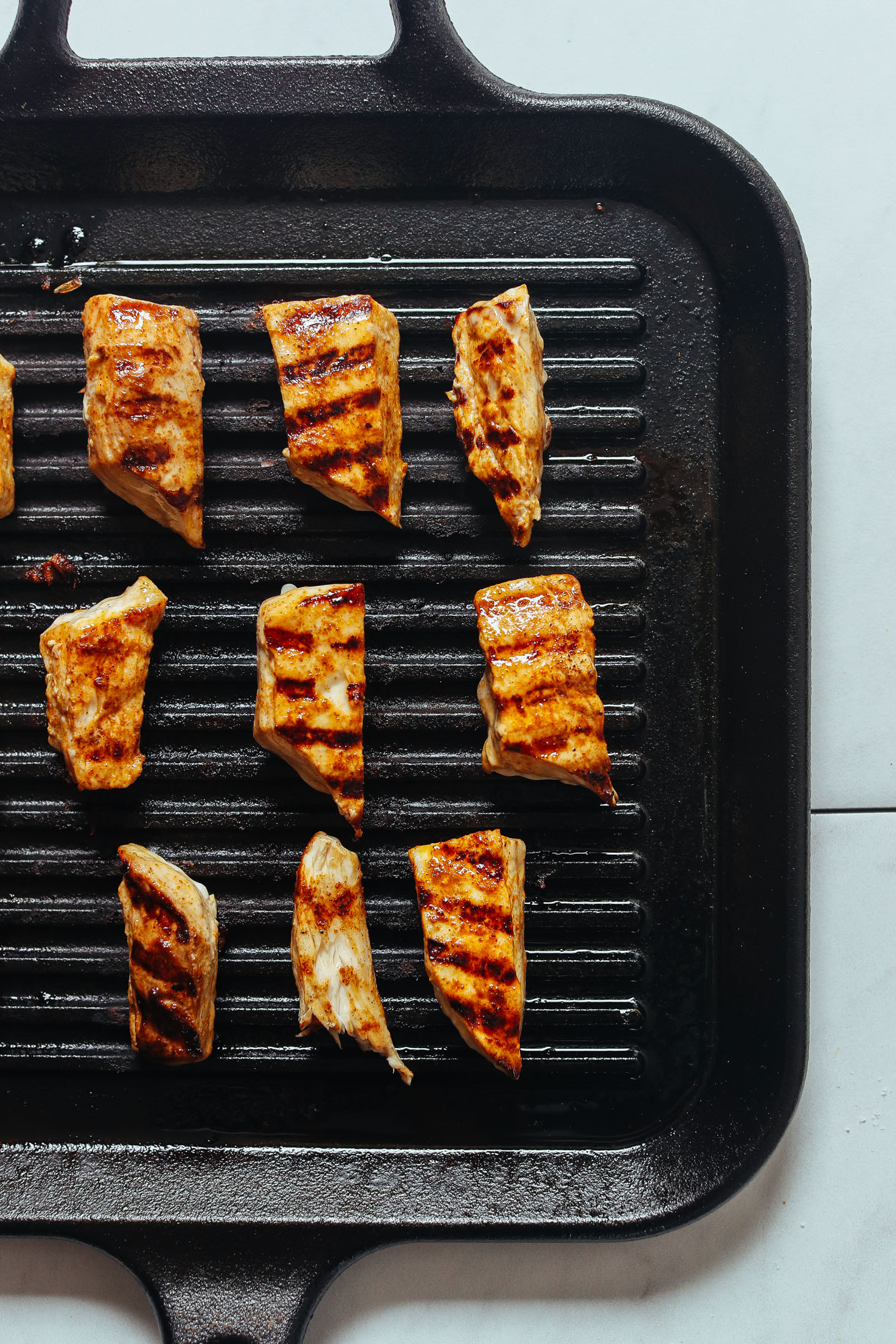 Grill pan with perfectly cooked fish for homemade fish tacos