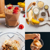Photos of the process of making our chocolate protein shake without protein powder