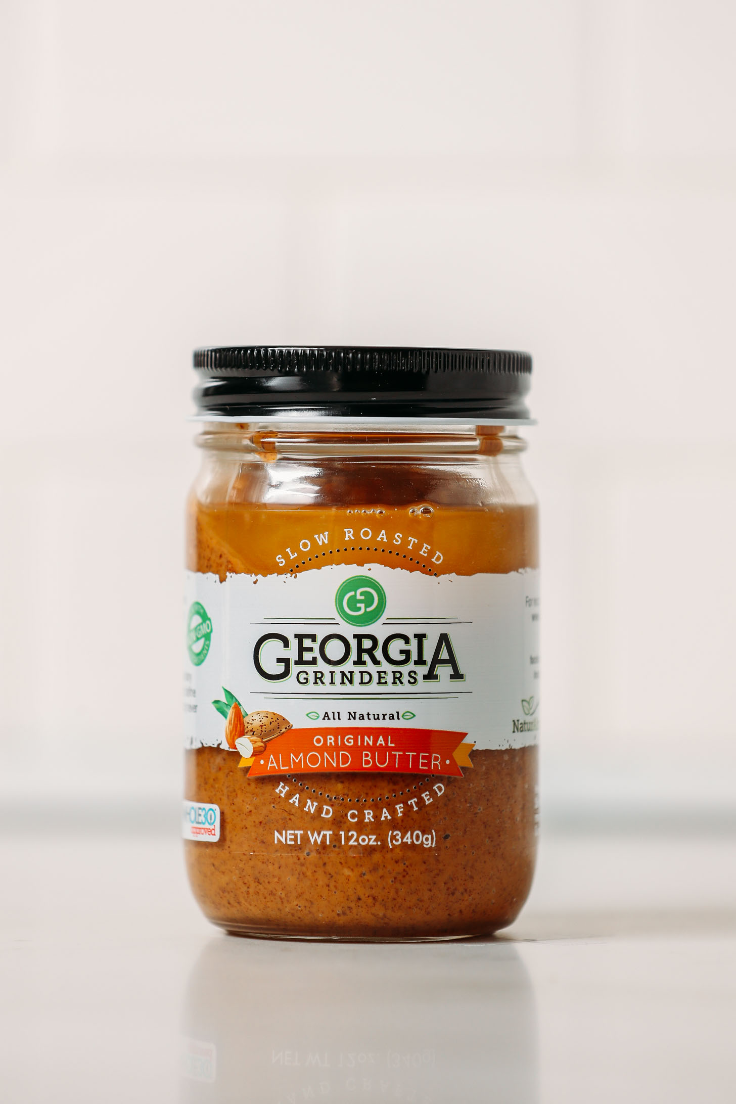 Jar of Georgia Grinders Original Almond Butter for our side by side review of popular almond butter brands