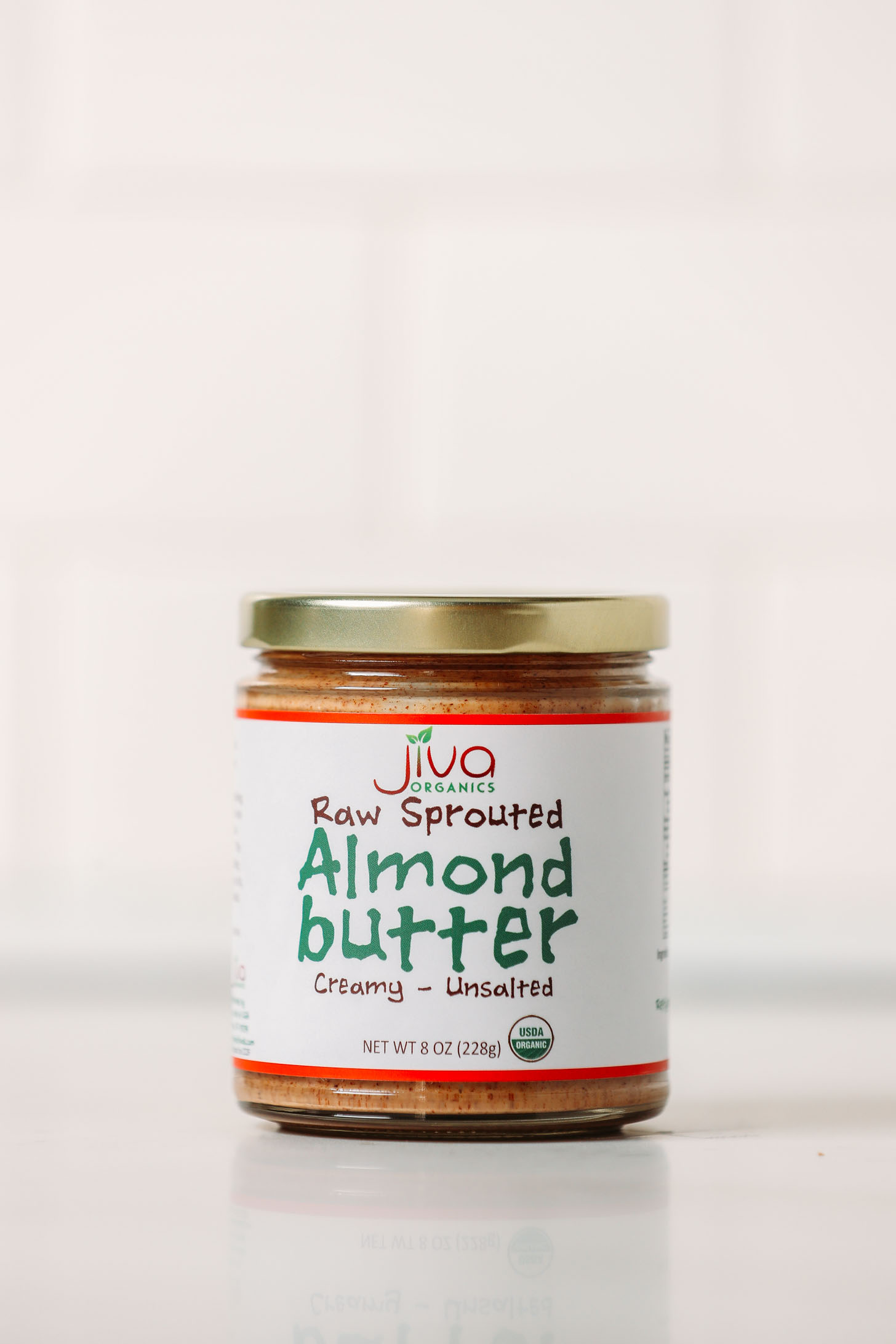 Jar of Jiva Raw Sprouted Almond Butter for our side by side review of popular almond butter brands