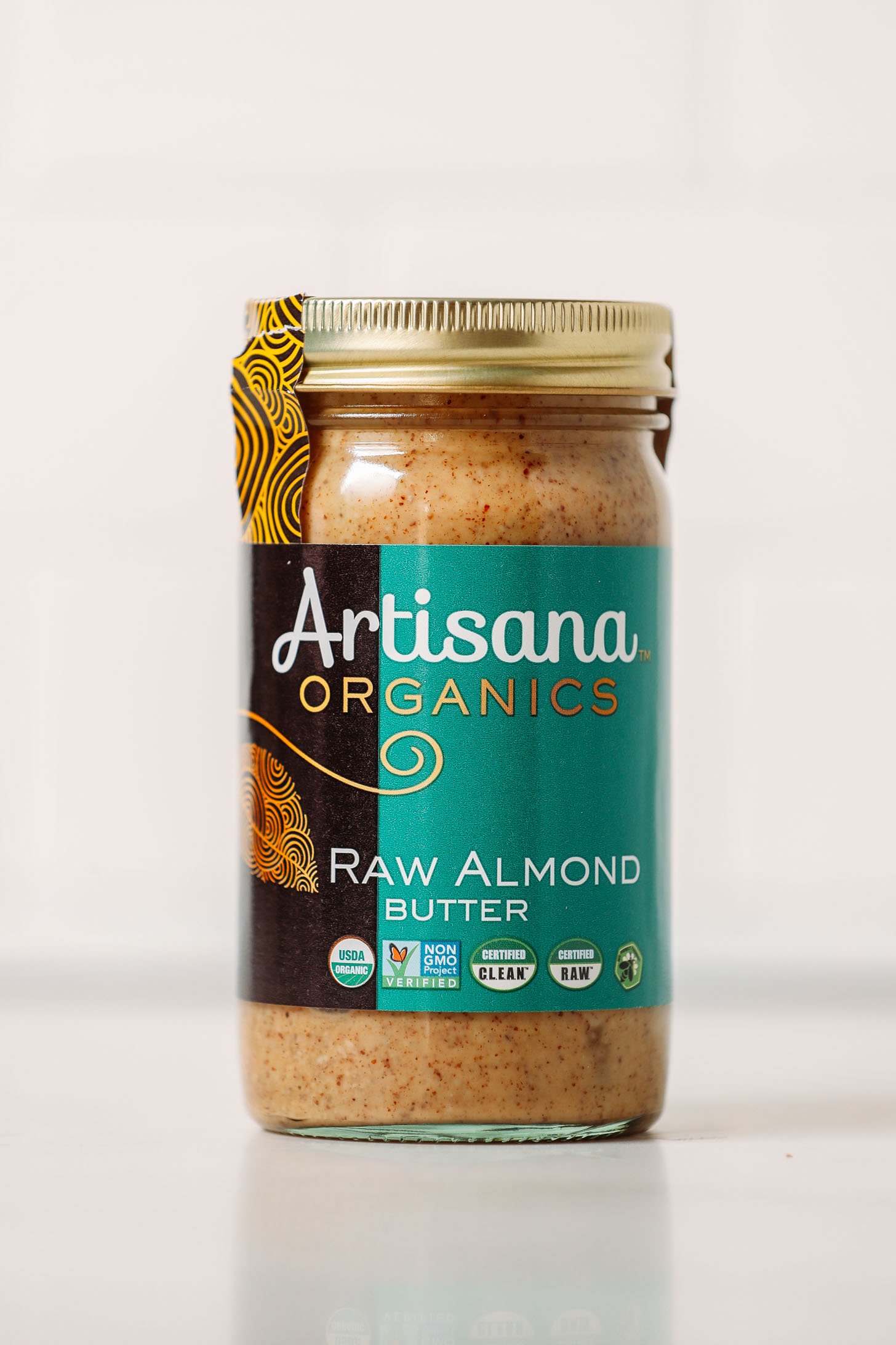 Jar of Artisana Organics Raw Almond Butter as part of our review of almond butter brands