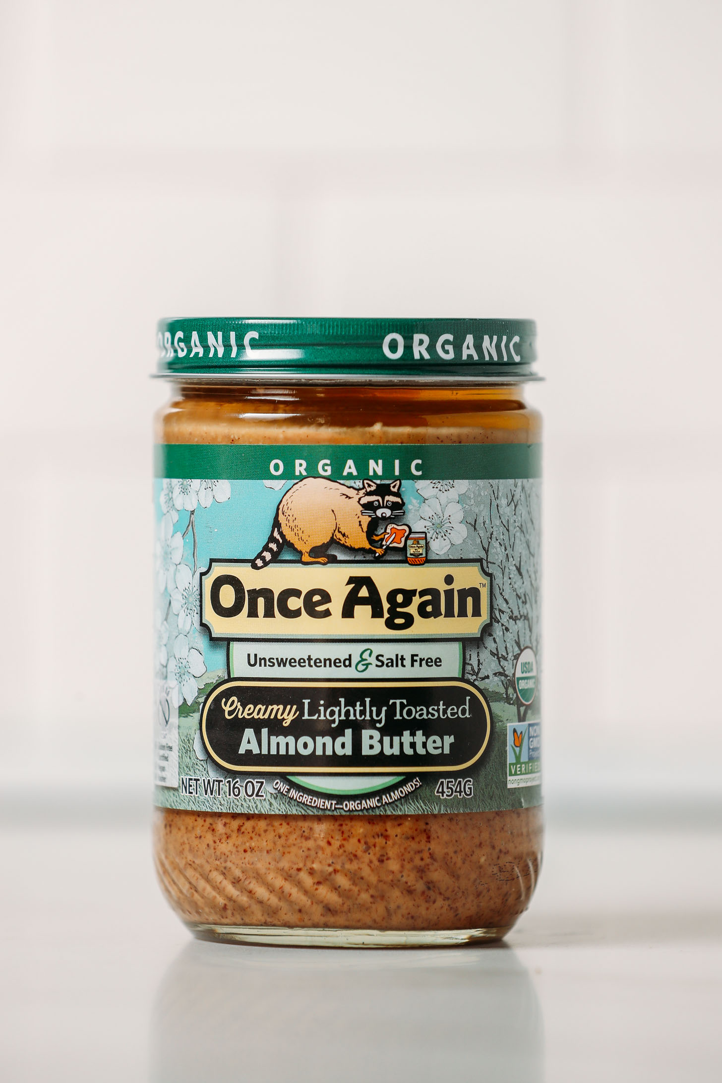 Jar of Once Again Creamy Lightly Toasted Almond Butter for our almond butter review